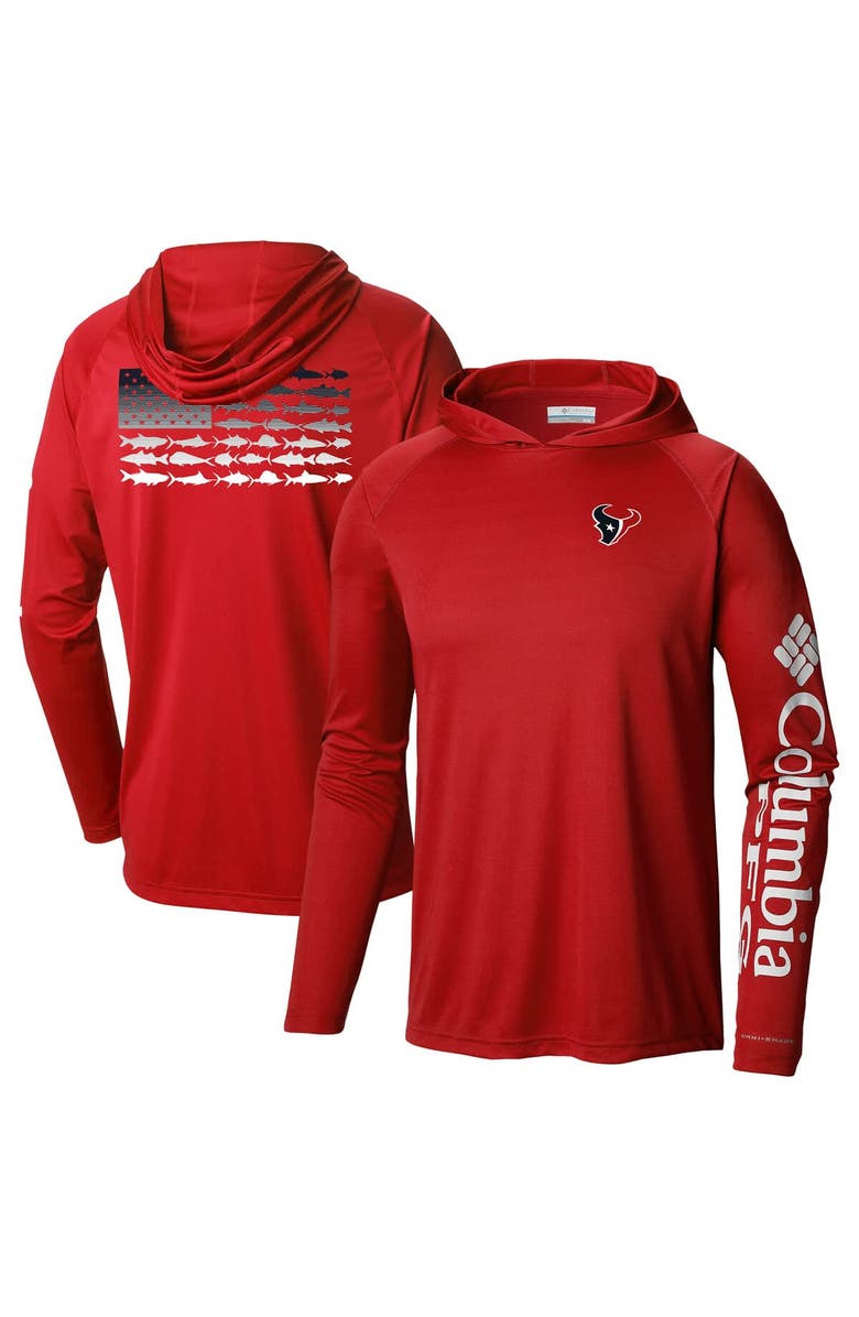 Columbia Men's Columbia Red Houston Texans Terminal Tackle Long Sleeve Hoodie T-Shirt, Main, color, 