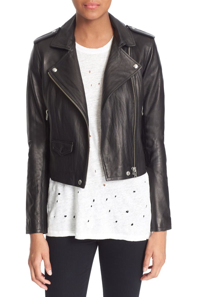 'Ashville' Leather Jacket, Main, color, BLACK