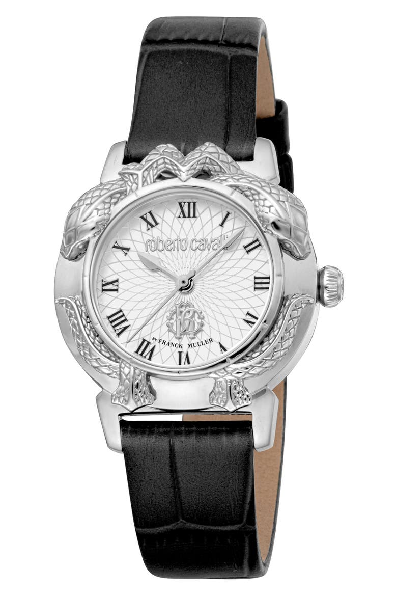 Leather Strap Watch, 32mm, Main, color, BLACK
