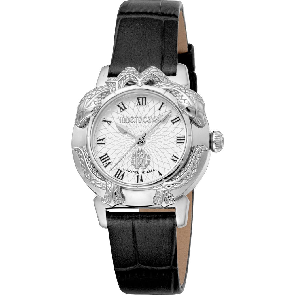 ROBERTO CAVALLI ROBERTO CAVALLI BY FRANCK MULLER LEATHER STRAP WATCH, 32MM