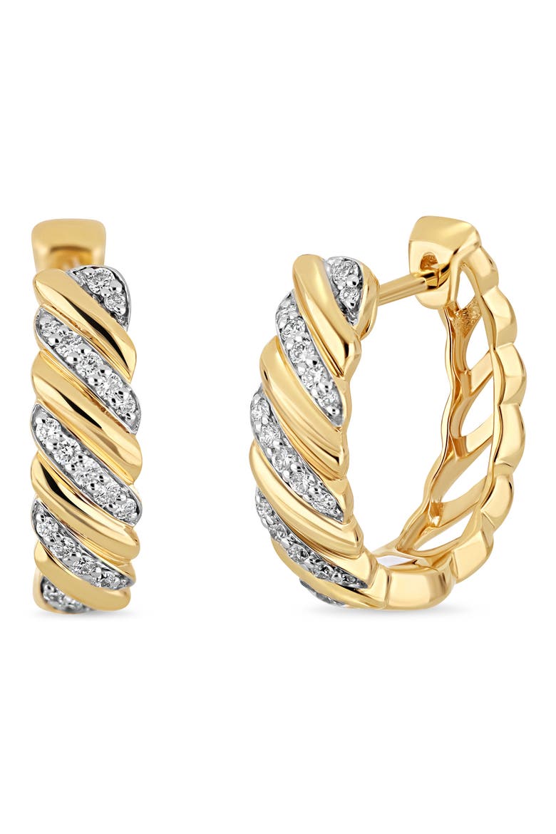 18K Gold Cleo Diamond Twisted Hoop Earrings, 14mm, Main, color, 18K YELLOW GOLD/ DIAMOND