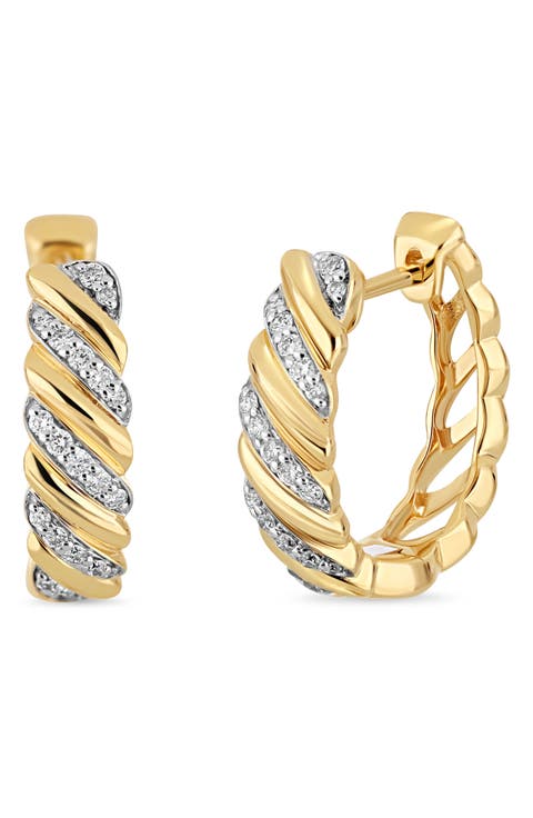 Cleo Diamond Pavé Twisted Huggie Hoop Earrings