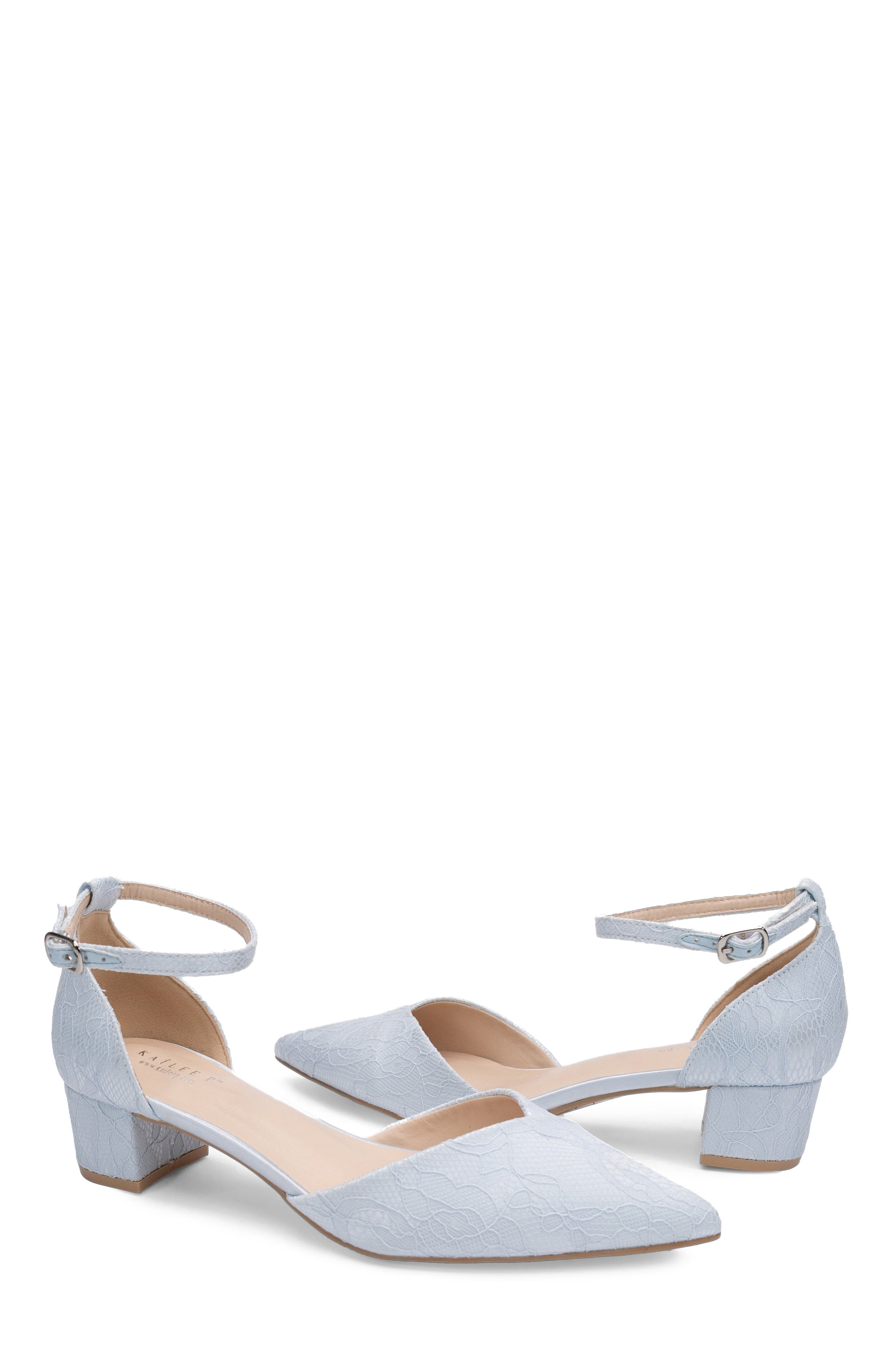Kailee P Adele Light Blue Lace Pointy Toe Block Heel with Ankle Strap, Alternate, color, Light Blue