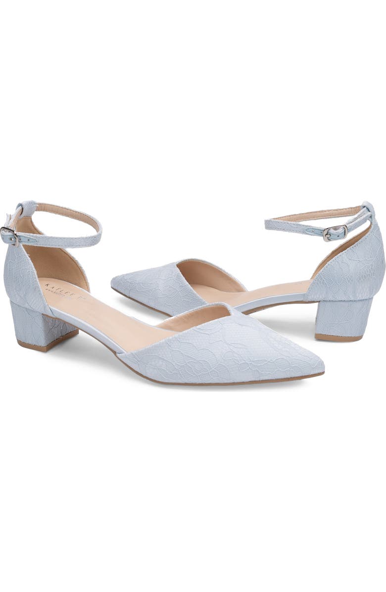 Kailee P Adele Light Blue Lace Pointy Toe Block Heel with Ankle Strap, Alternate, color, Light Blue