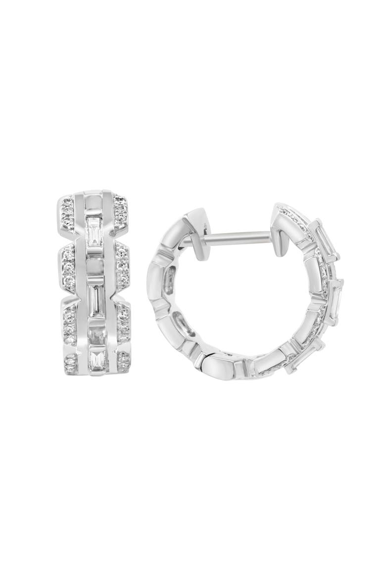Baguette Diamond Hoop Earrings in 14K White Gold, Alternate, color, 14K White Gold