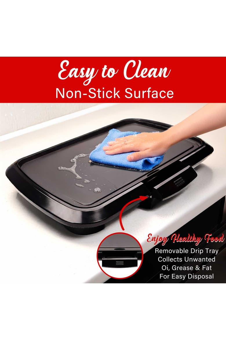 16 x 10 Inch Non-Stick Electric Griddle with Drip Tray, Alternate, color, Black