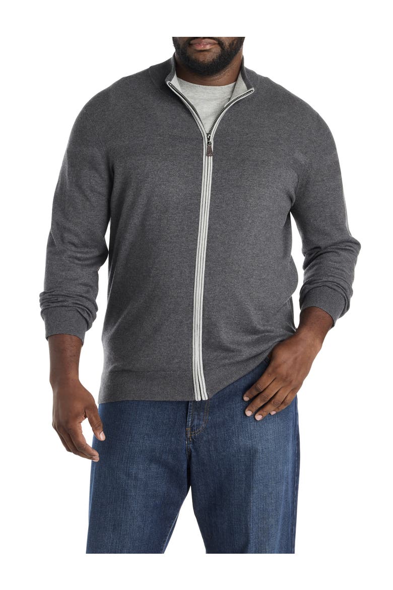 Big & Tall Mockneck Zip-Front Sweater, Main, color, CHARCOAL HEATHER