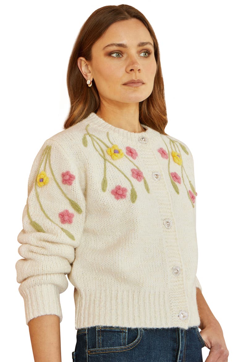 Hand Embroidered Flower Cardigan, Alternate, color, Ivory