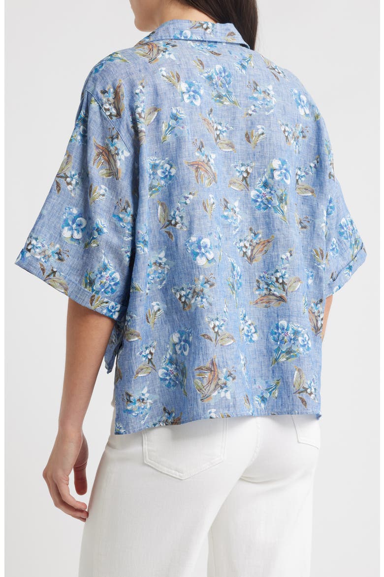 Short Sleeve Linen Button-Up Shirt, Alternate, color, BLUE FLORA