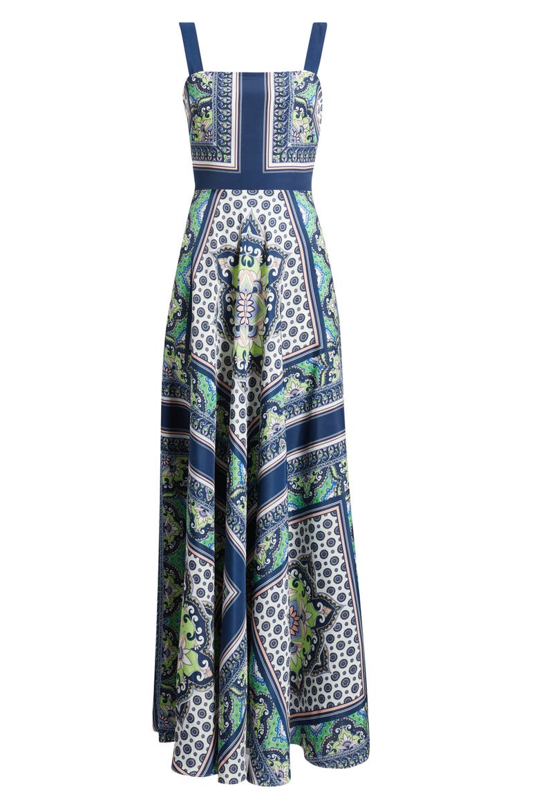 Scarf Print Sleeveless Maxi Dress, Alternate, color, NAVY LIME