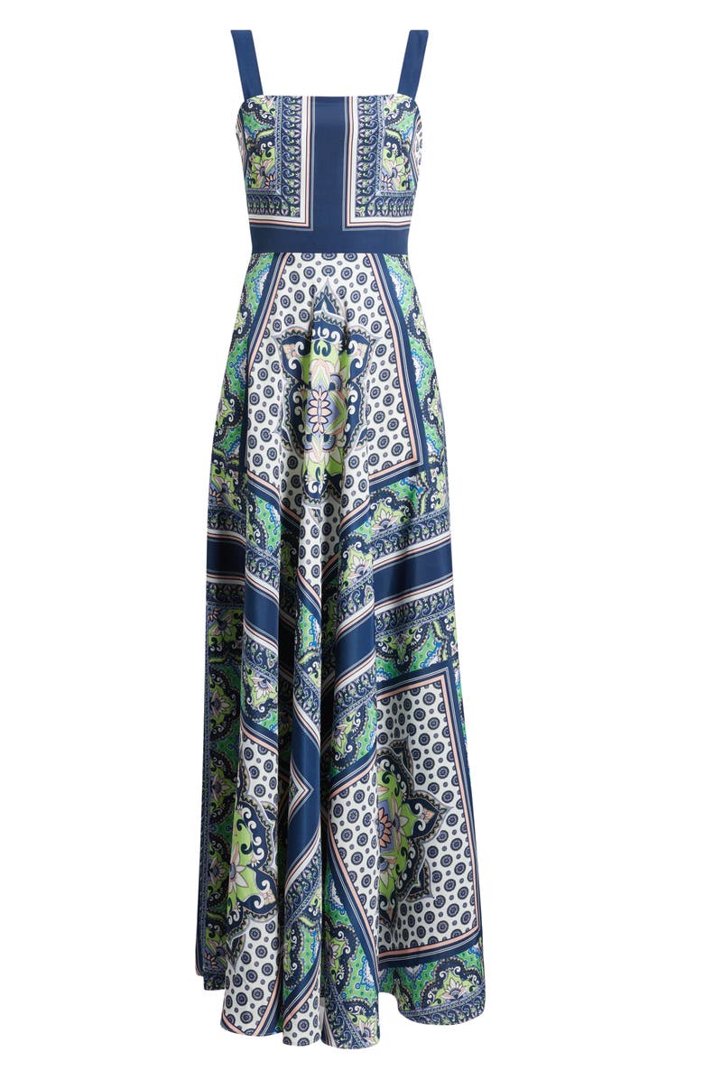 Eliza J Scarf Print Sleeveless Maxi Dress, Alternate, color, Nvy Lime