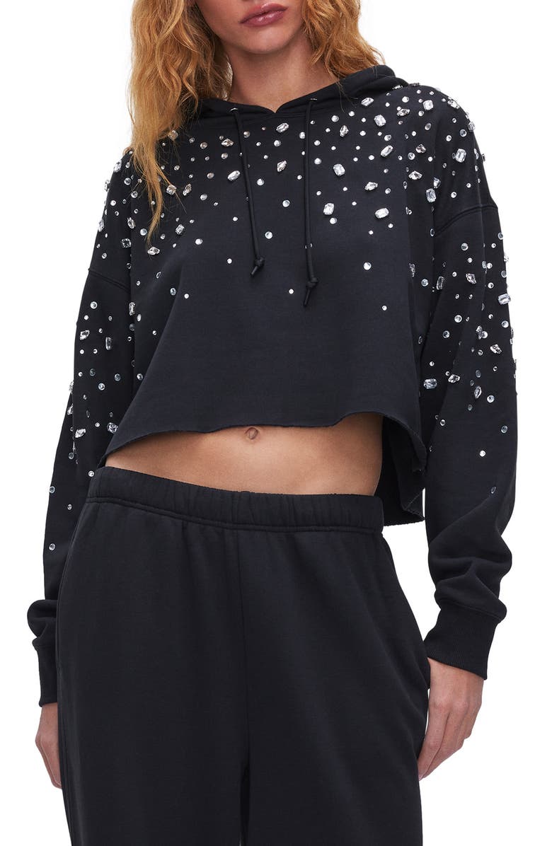 Good American Allover Crystal Crop Hoodie, Main, color,