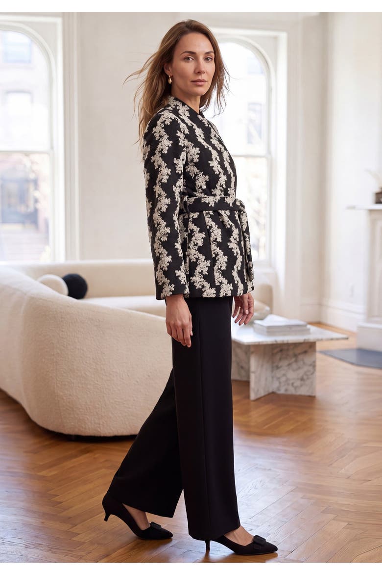 Belted Wrap Jacket, Alternate, color, BLACK AND WHITE FLORAL