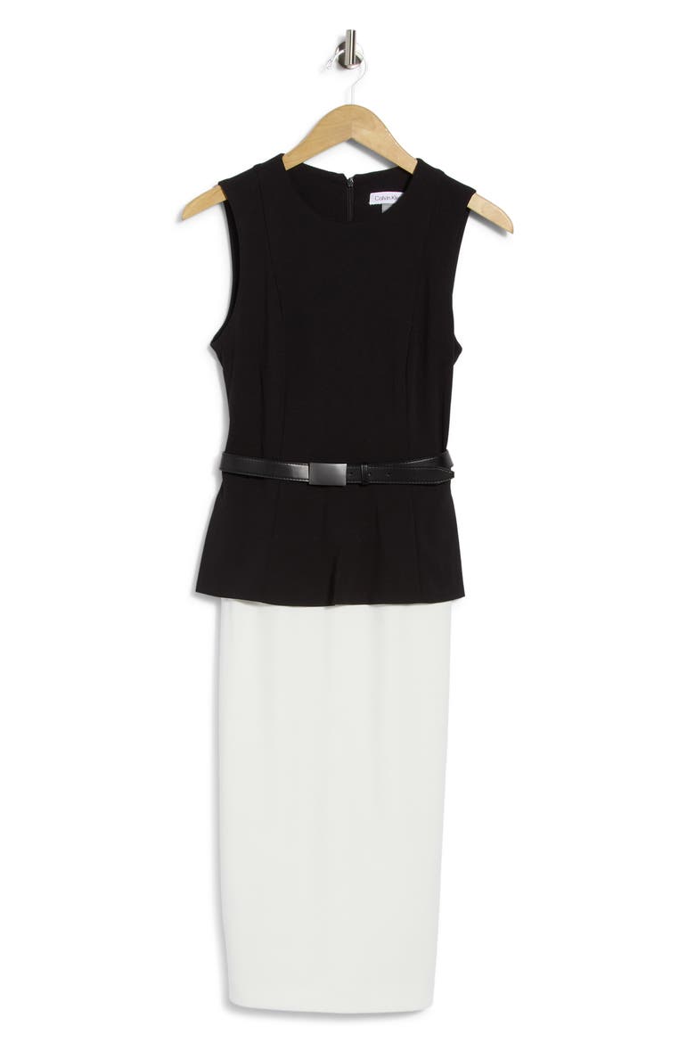 Colorblock Sleeveless Belted Midi Dress, Main, color, BLK CREAM