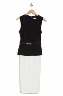 Colorblock Sleeveless Belted Midi Dress