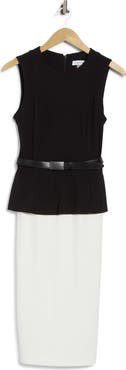 Calvin Klein Colorblock Sleeveless Belted Midi Dress