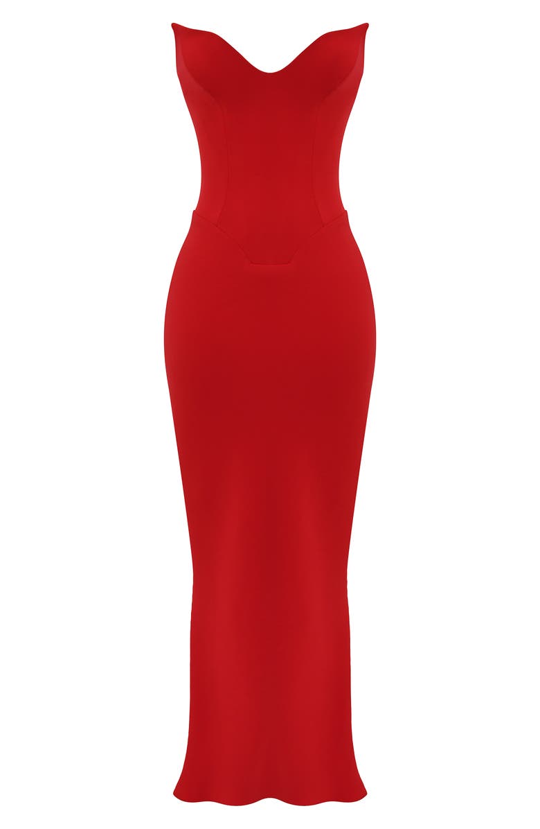 HOUSE OF CB Tamara Strapless Stretch Satin Gown, Alternate, color, Red Rose