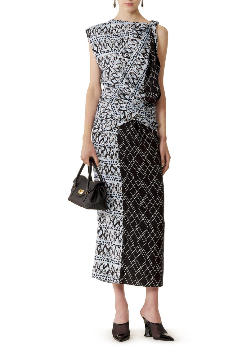 Printed Silk Patchwork Dress, Main, color, Blue