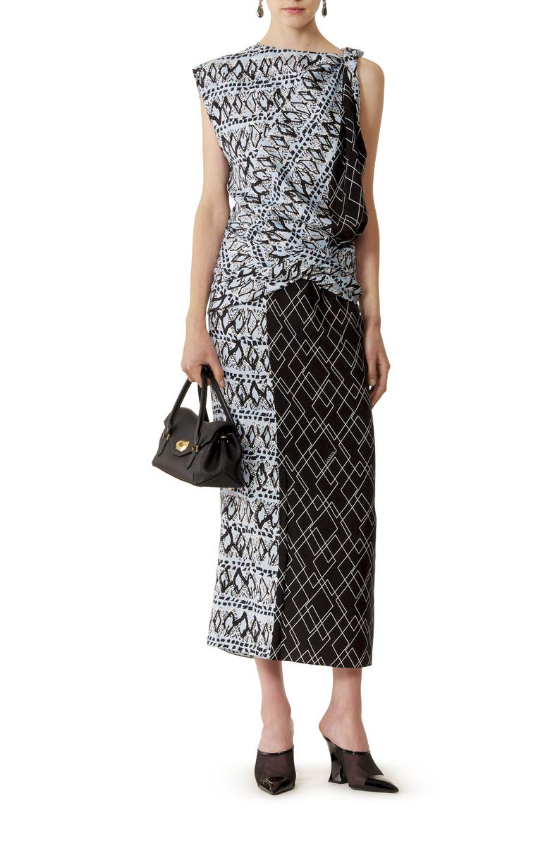 Lanvin Printed Silk Patchwork Dress, Main, color, Blue