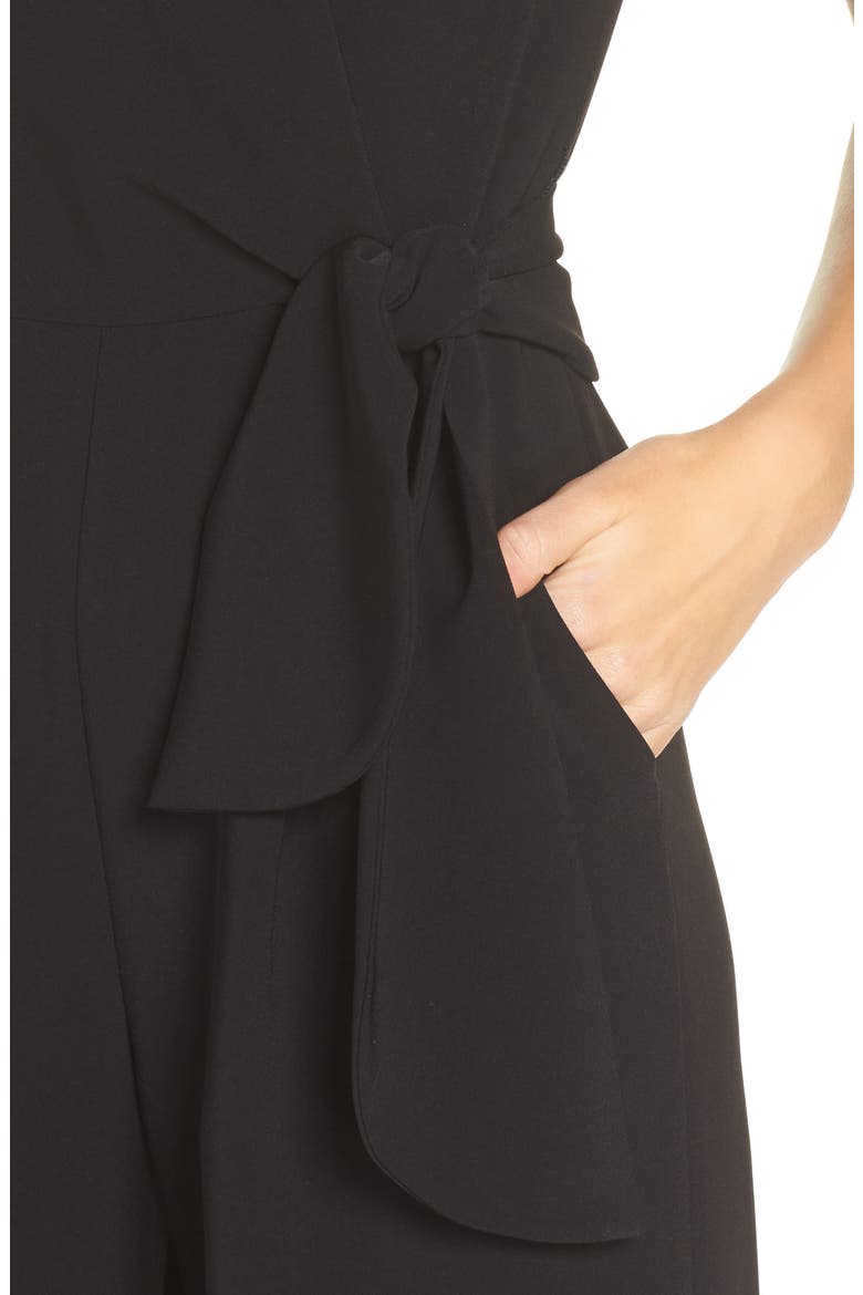 Tie Waist Crepe Crop Jumpsuit, Alternate, color, BLACK