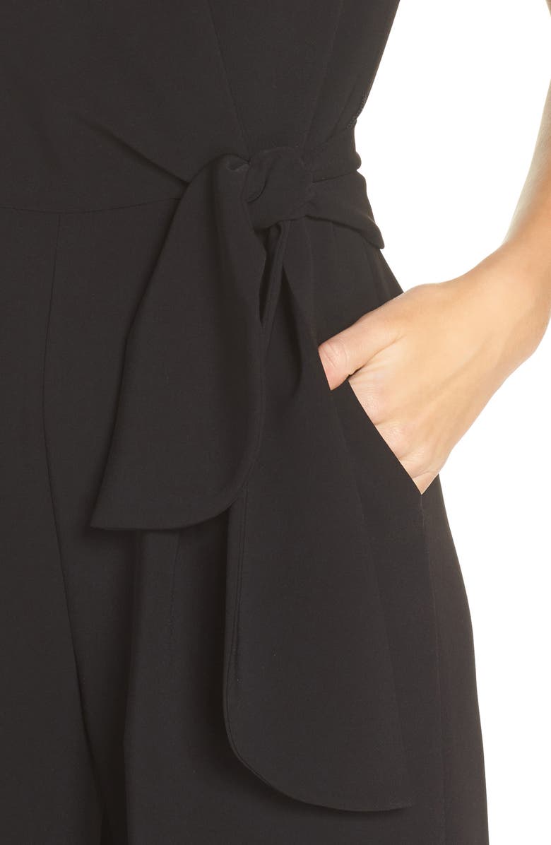 Tahari Tie Waist Crepe Crop Jumpsuit, Alternate, color,