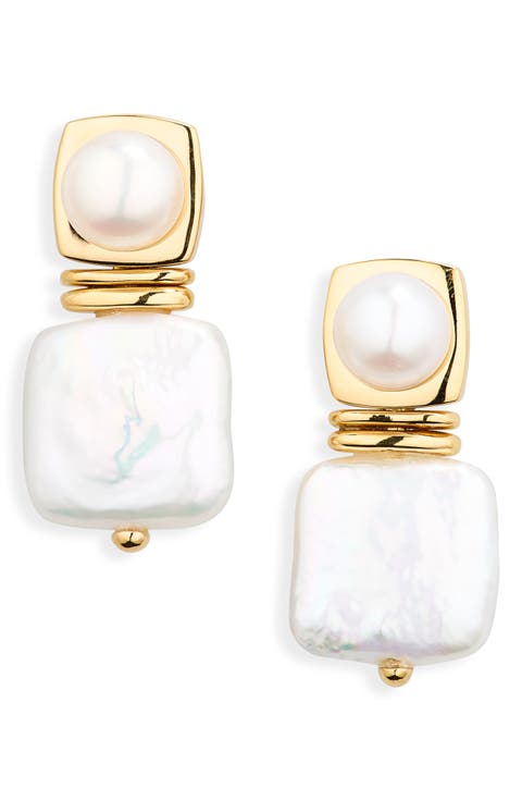 Square Freshwater Pearl Drop Earrings