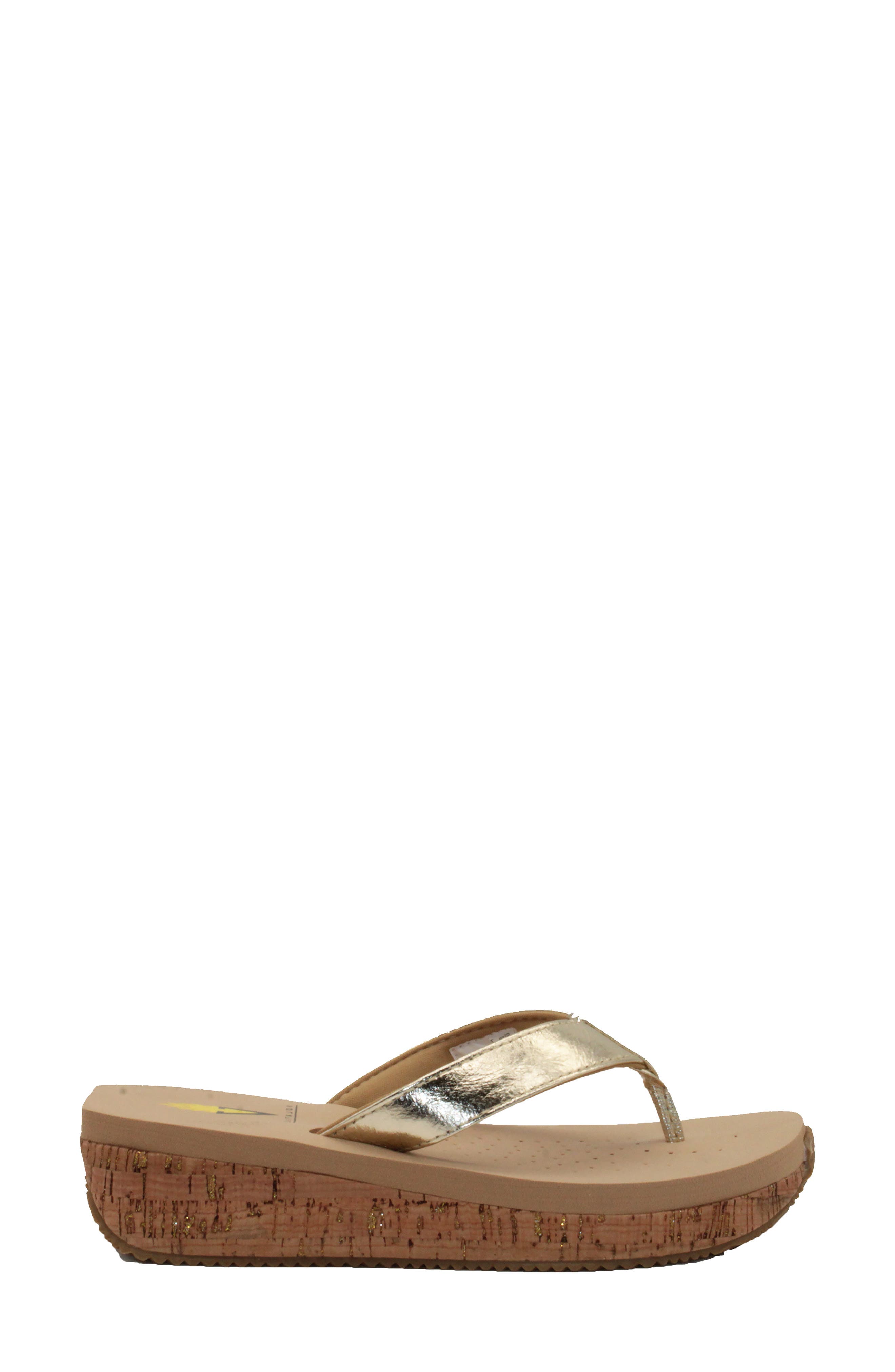 Volatile Neville Platform Flip Flop, Alternate, color, Gold Faux Leather