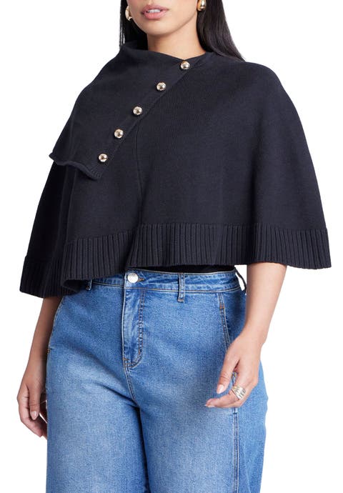 Button Detail Sweater Poncho (Plus Available)