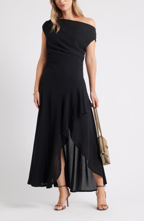 Chelsea28 Cascading Off The Shoulder Evening Dress In Black