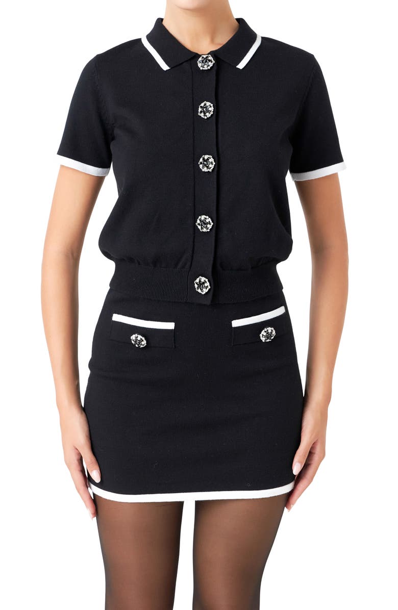 Endless Rose Jewel Button Short Sleeve Cardigan, Main, color, 