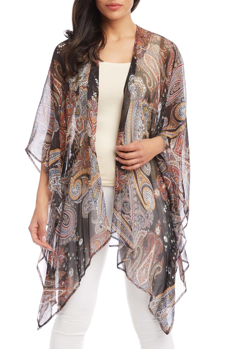 Karen Kane Paisley Drape Front Chiffon Wrap, Main, color, 