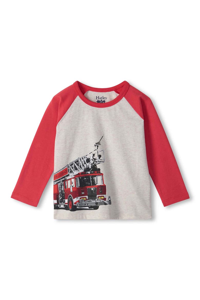 Kids' Firetruck Graphic Raglan T-Shirt, Main, color, NATURAL