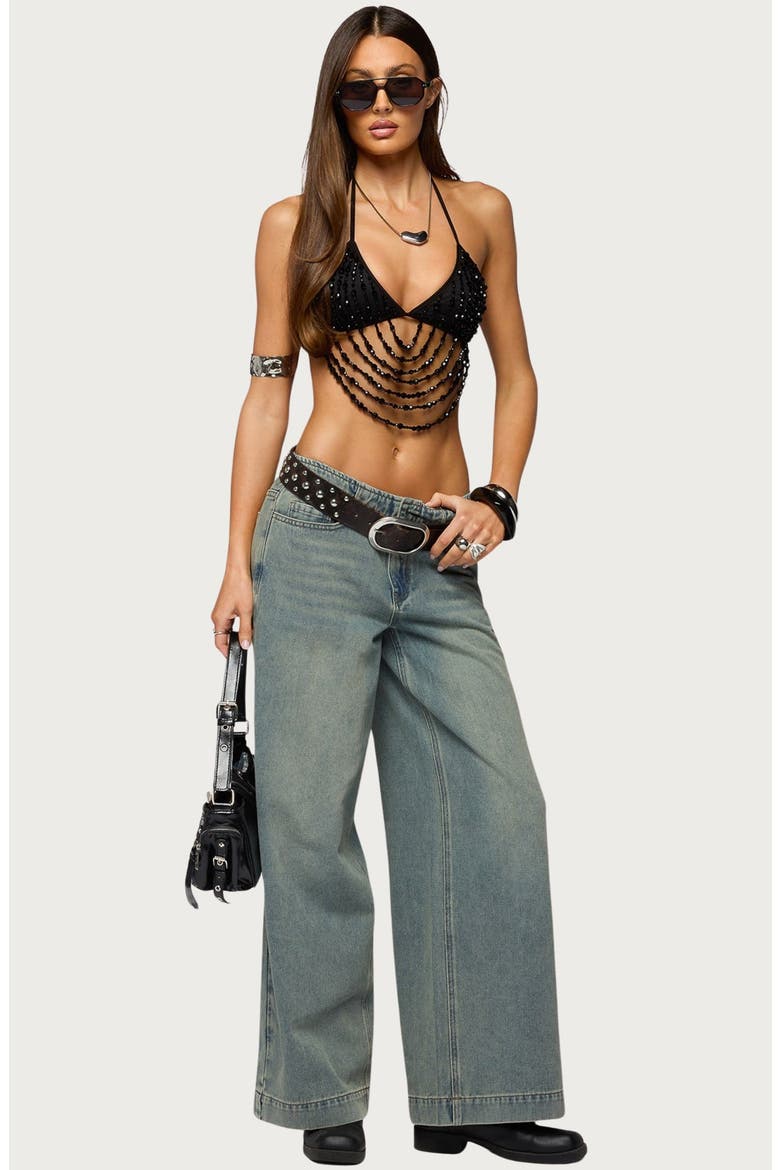 Beaded Bra Halter Top, Alternate, color, BLACK