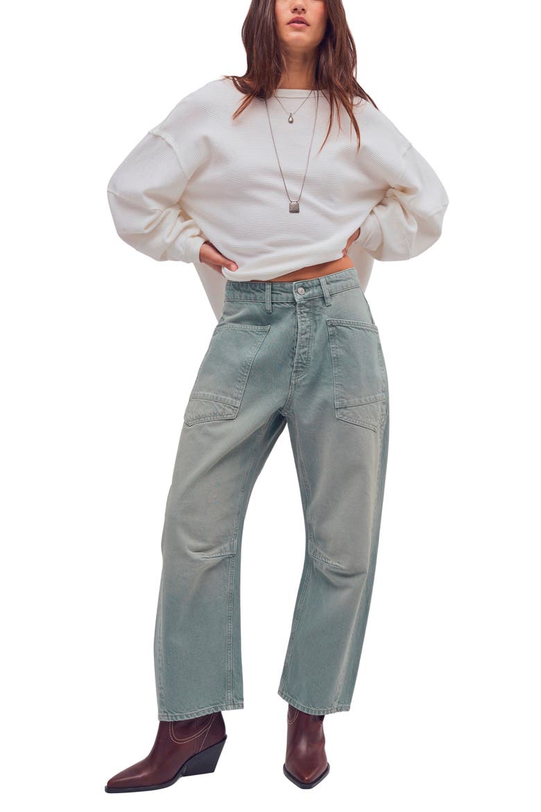 We The Free Minimalist Moxie Barrel Jeans, Alternate, color, ALOE