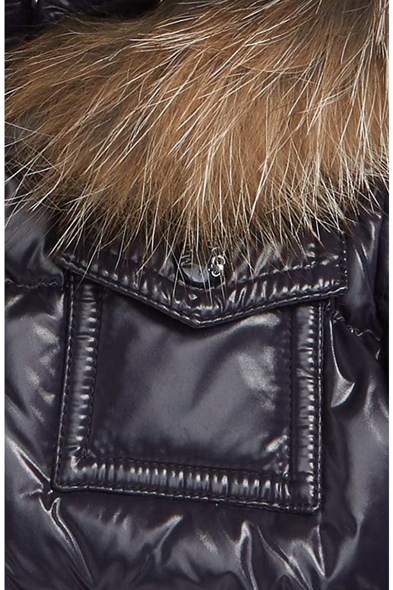 K2 Water Resistant Hooded Down Jacket with Genuine Fox Fur Trim, Alternate, color, NAVY