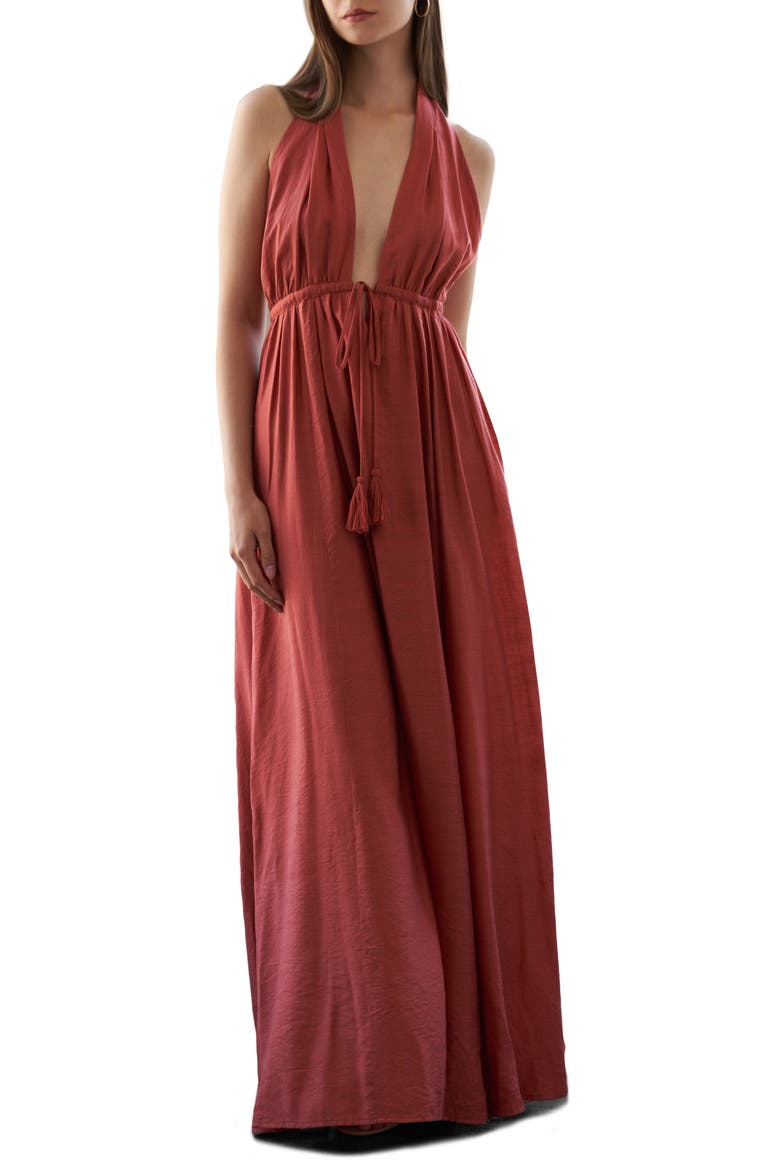Open Back Halter Maxi Dress, Main, color, RUST