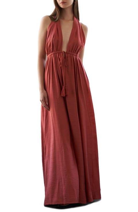 Open Back Halter Maxi Dress