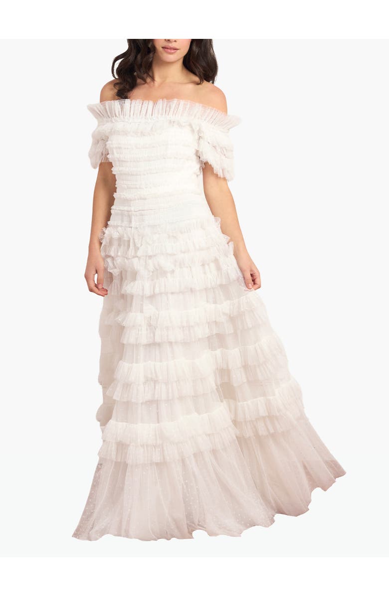 Needle & Thread Lisette Ruffle Off Shoulder Gown, Main, color, Swan White
