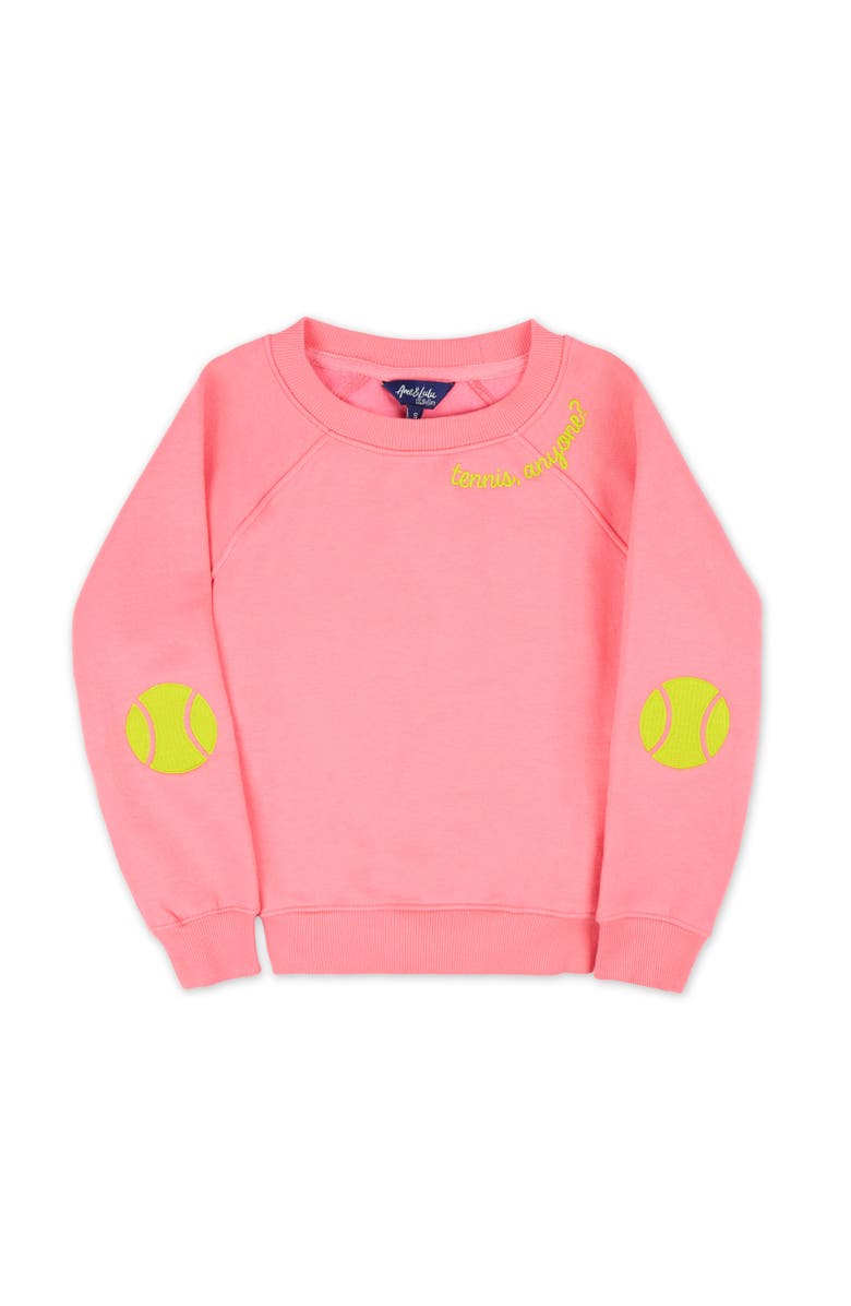 Ame & Lulu Kids On The Court Sweatshirt, Main, color, Coral Tennis Patches