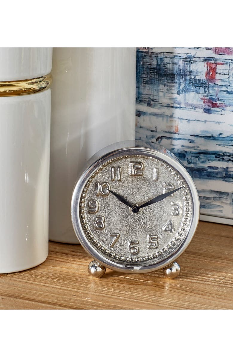 WILLOW ROW Glam Round Silver Metal Framed Table Clock, Alternate, color, 