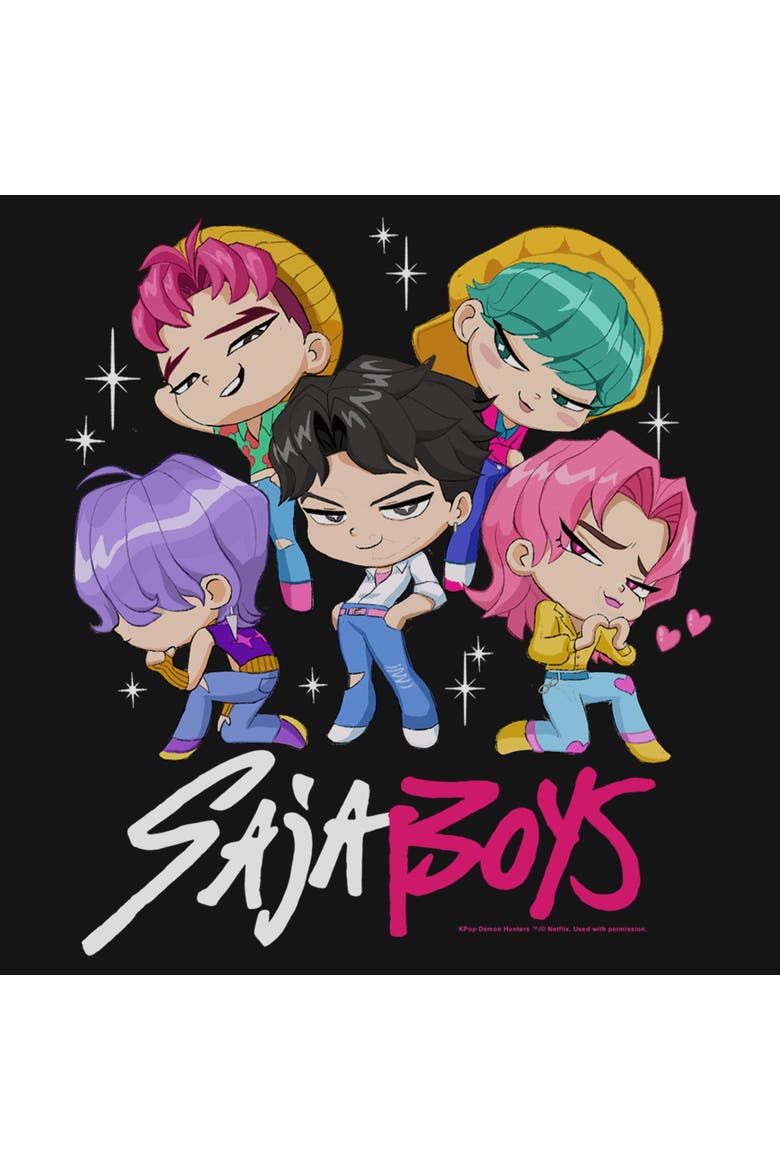 Junior's KPop Demon Hunters Saja Boys Chibi Group Logo  Sweatshirt, Alternate, color, Black