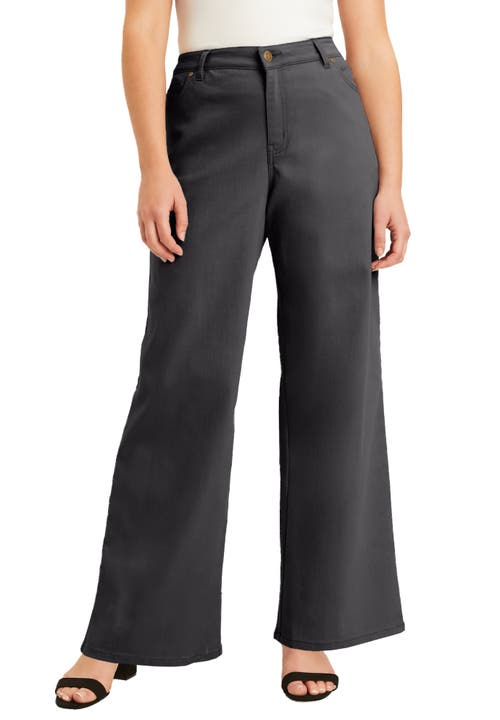 June + Vie Curvie Fit Wide-leg Jeans In Gray