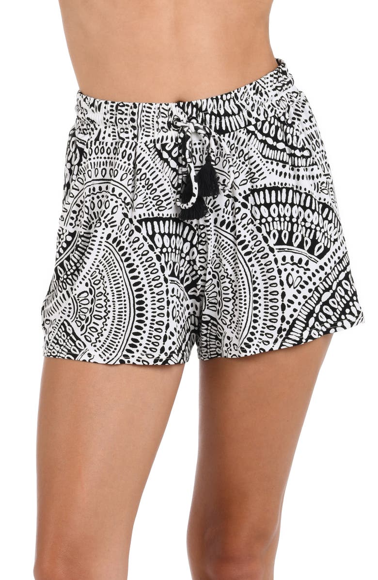 La Blanca Dream Catcher Cover-Up Beach Shorts, Alternate, color, Ivory
