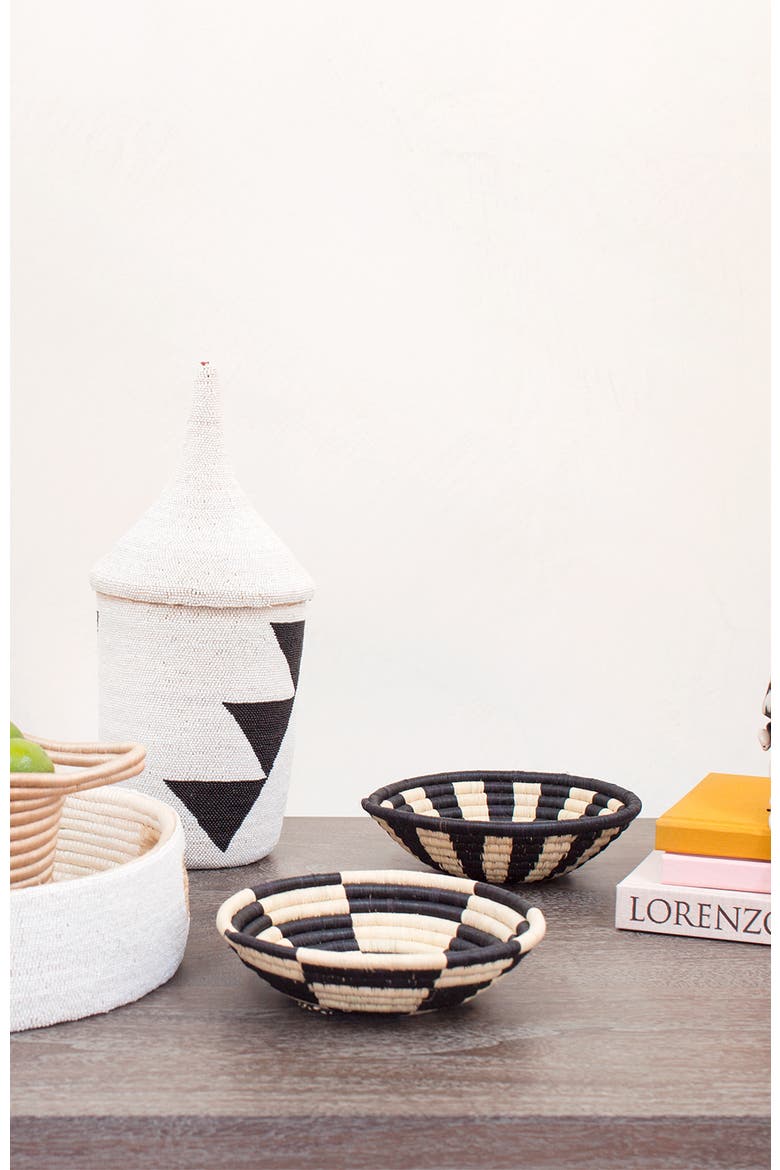 Mini Raffia Plateau - Stripes, Alternate, color, Natural and Black