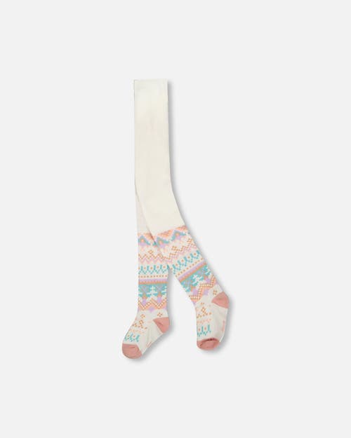 Deux Par Deux Knit Tights With Norwegian Jacquard In Neutral