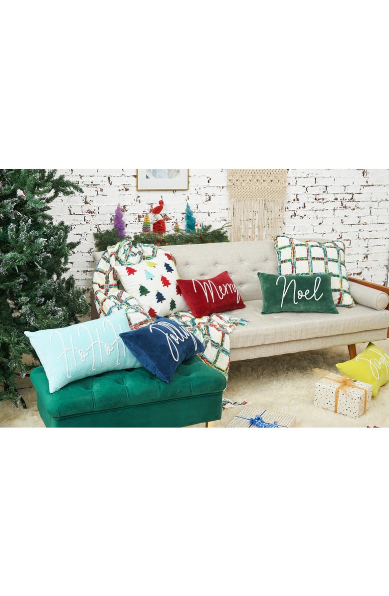 carol & frank Ho Ho Ho Sky Blue Velvet Beaded Throw Pillow, Alternate, color, Blue