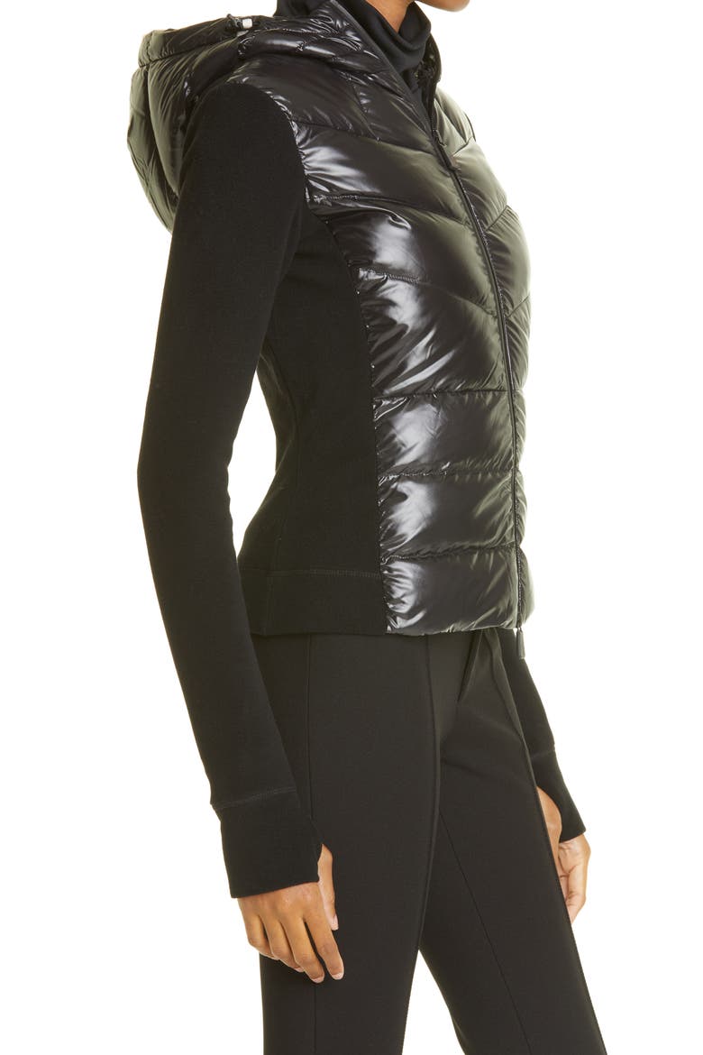 Quilted 750 Fill Power Down & Fleece Hooded Cardigan, Alternate, color, BLACK