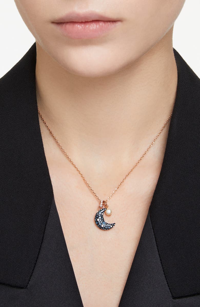 Swarovski Sublima Luna Pendant Necklace, Alternate, color, Blue/ Rose Gold