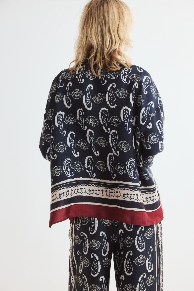 Printed Double-Breasted Jacket, Alternate, color, Navy blue/paisley