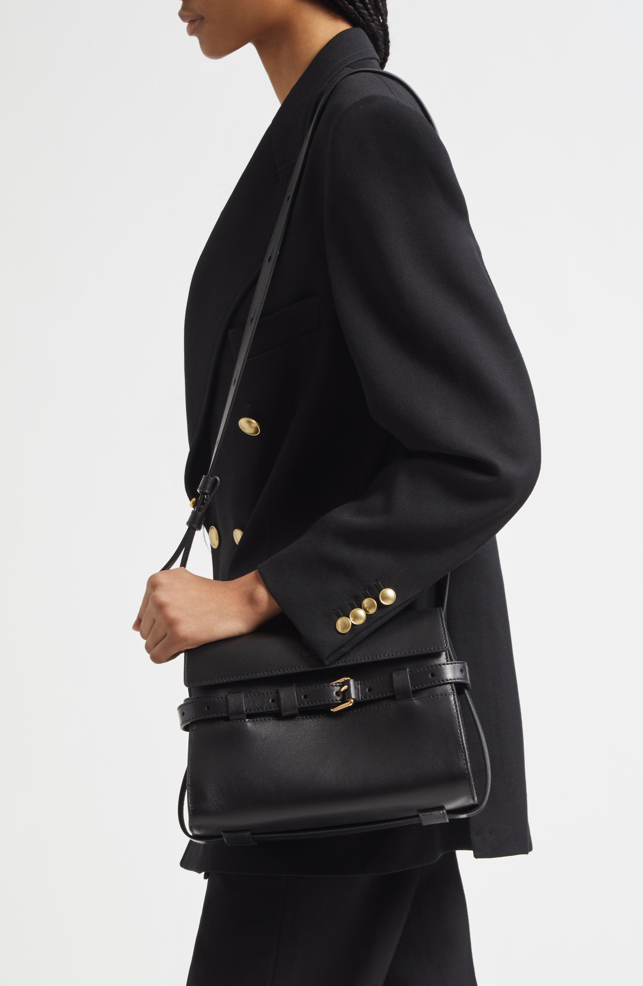 Moschino Small Tie Me Leather Shoulder Bag, Alternate, color, 